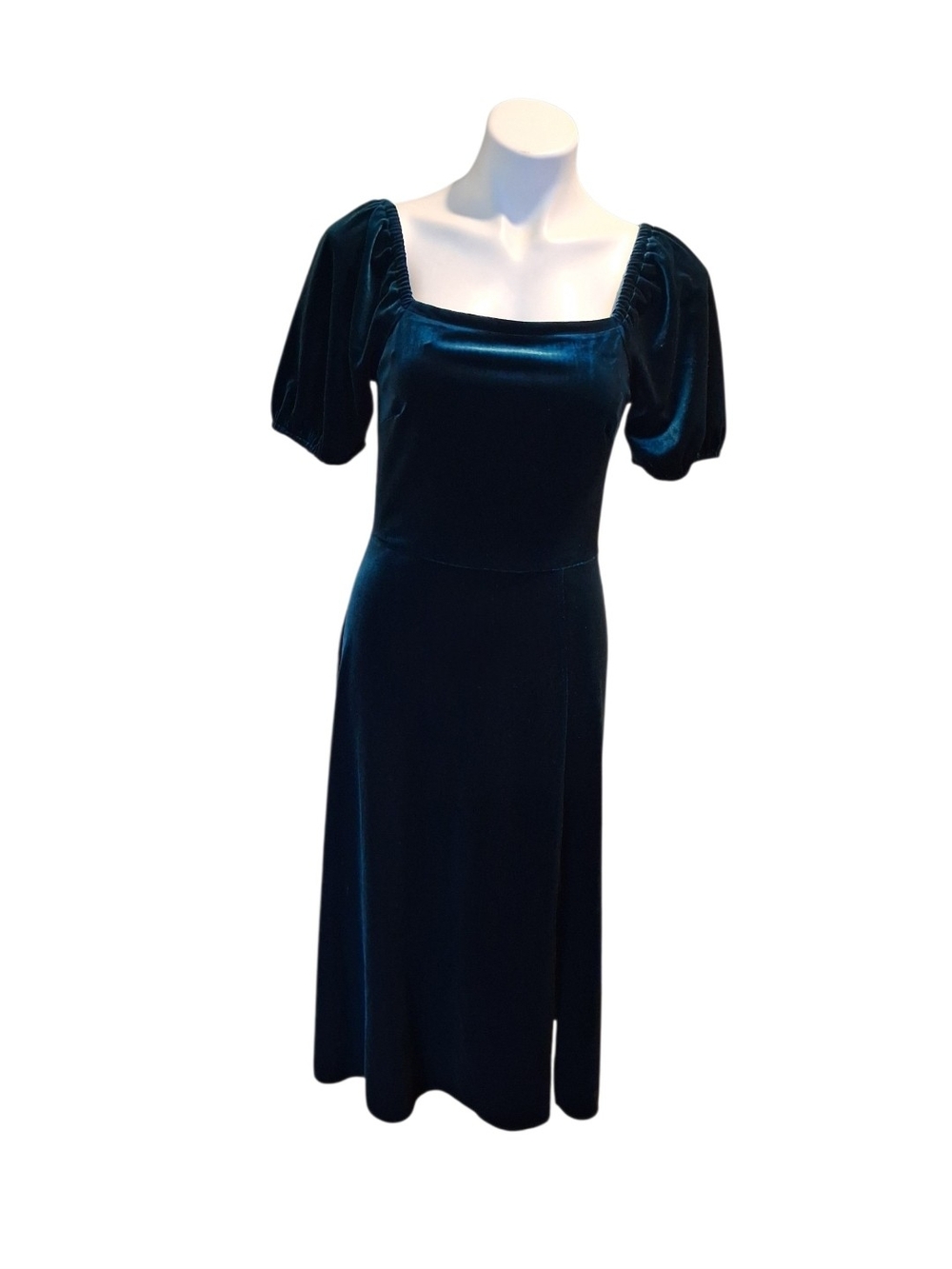 LOFT Velvet Square-Neck Midi Dress in Teal